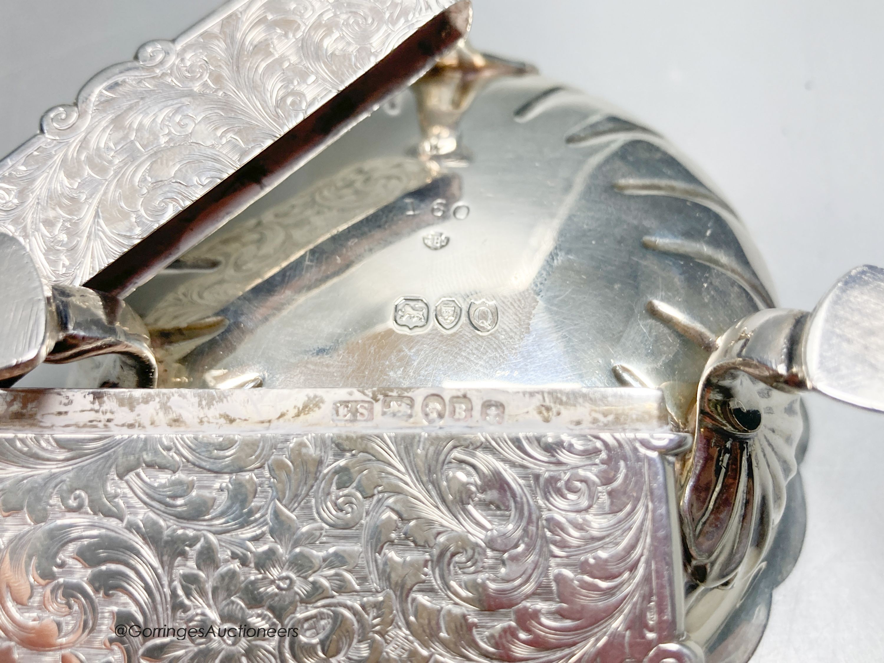 A Victorian engraved silver card case, Edward Smith, Birmingham, 1850, 10.4cm, together with a late Victorian silver sugar bowl, London, 1891, gross 197 grams.